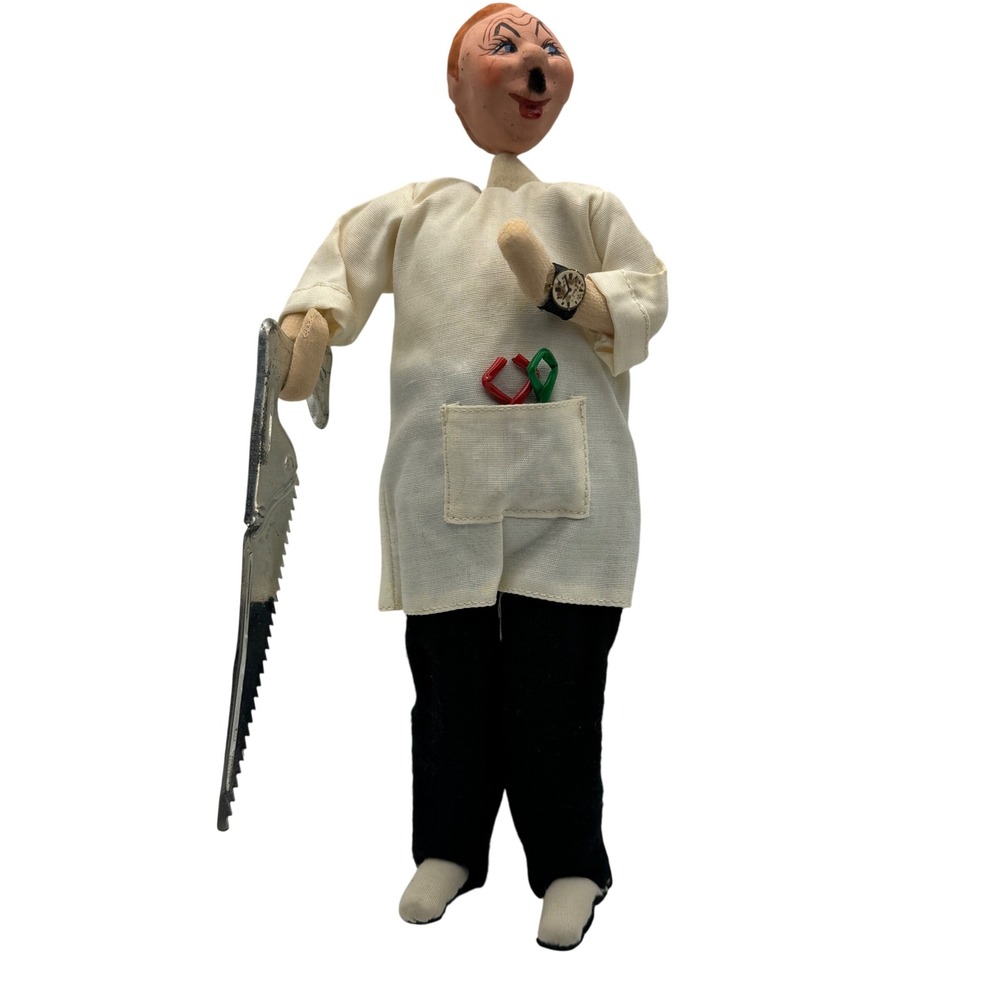 Vintage Roldan Klumpe Doctor Doll 9.5" Tall with Saw and Wearing a Watch